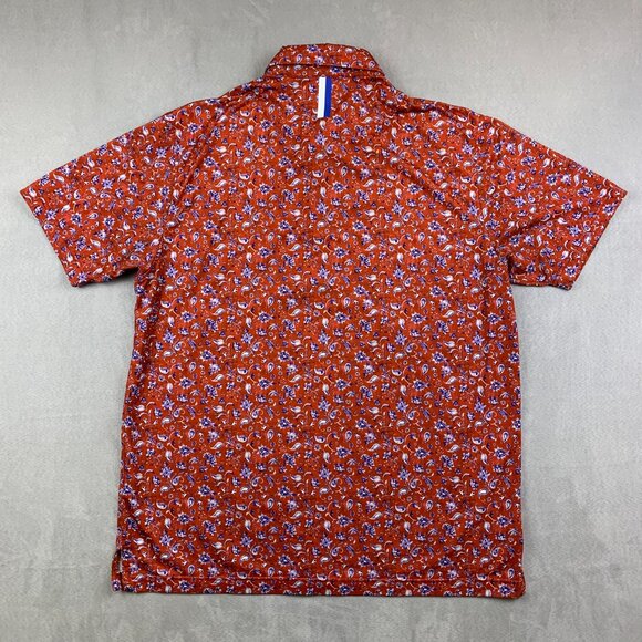 Rhoback Mens Shirt Large Red Paisley Floral Polo Performance Golf Stretch - Picture 7 of 8